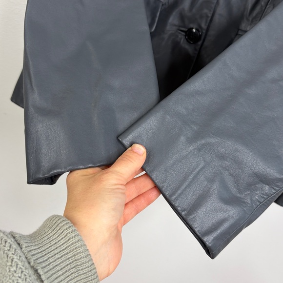 North Bound Leather Blazer Womens XS Small Gray Hand Made Peak Collar Jacket - Picture 9 of 16